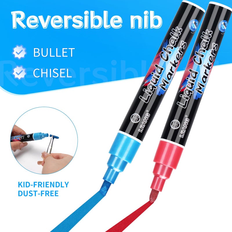 IJIANG Liquid Chalk Markers Metallic Chalk Pens Erasable 8 Colors 6 MM Reversible Tip Chalkboard Marker Non-Toxic, Non-Dusting Chalk Markers Set For Menu, Poster, Metal, Plastic, Whiteboard, Ceramic - Image 2